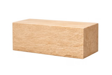 Beige stone block product display stand on transparent background, showcasing minimal and natural podium design for presentations