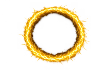 Golden electric energy ring forming a portal, transmitting power and a dynamic fantasy effect with copy space, transparent background