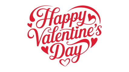 Happy valentine’s day decorative heart shaped hand lettering typography with red heart elements isolated on white background romantic love greeting design © Zavivec