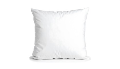 A pristine, square white pillow sits upright against a plain white background. Soft, slightly ruffled fabric is visible