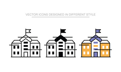 School Building vector icon stock isolated on white sheet