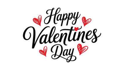 Fototapeta premium Happy valentine’s day elegant hand lettering typography with red heart accents isolated on white background romantic love greeting card design