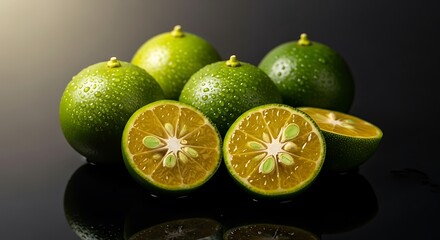 A single ripe watermelon with water droplets on its striped rind