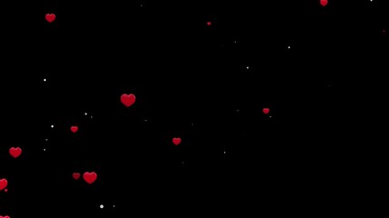 Fire Sparkle Dots, Loop flickering gold dust stars particles animation. Flying around fire dust particles sparks or ember Black Background. Red Heart Love Floating On Black Background.  - Powered by Adobe