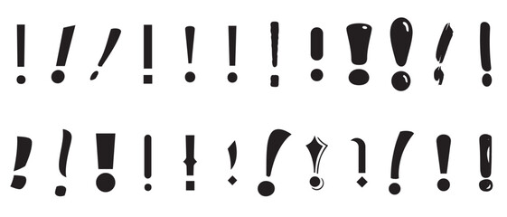 Exclamation marks icon set. Exclamation icon  all text. Alert, Danger and Warning Icon Set. Black linear exclamation marks. Vector illustration. white background.