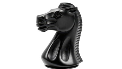 Black Chess Knight Piece Product Shot isolated PNG with Transparent Background