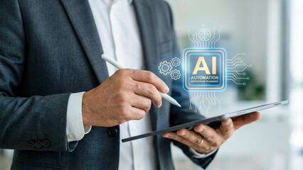 Ai automation high level planning concept for digital business strategy with professional manager using tablet for data analysis in office