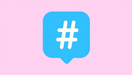 Blue hashtag in rounded square on pink