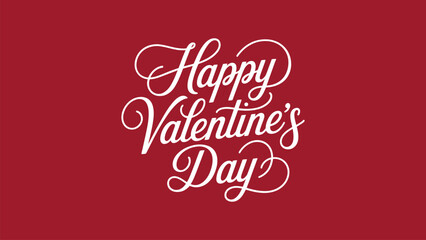 Happy valentine’s day elegant white hand lettering typography on red background romantic love greeting card poster banner design © Zavivec