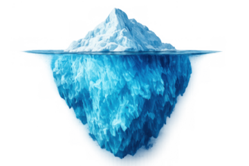 Iceberg showing its hidden underwater part, a deep blue structure below the surface, transparency concept