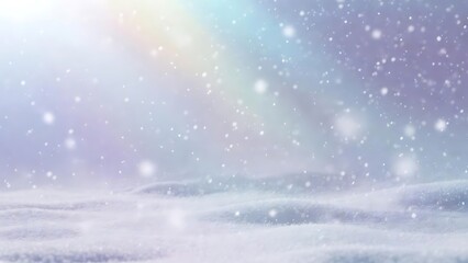 Dreamy winter wonderland with gently falling snow over soft