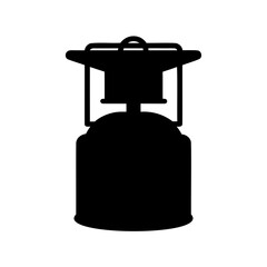 Black silhouette of a classic camping lantern on a white background