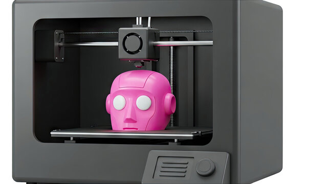 3D Printer Creating a Pink Robot Head