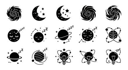 Black and white astronomy symbols. © Rifky
