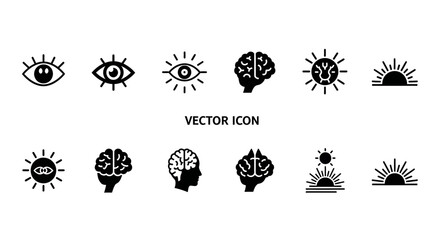 Black vector icons of human heads and eyes.