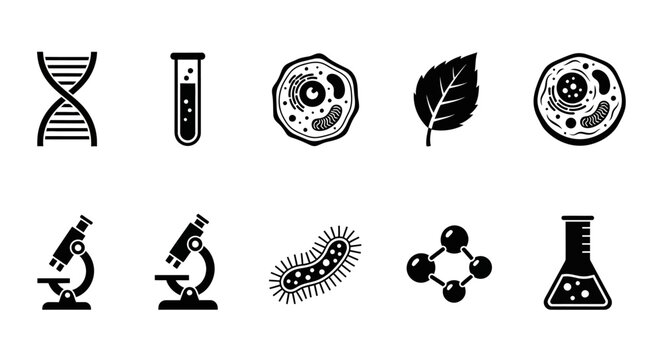 Science and biology laboratory icons set.