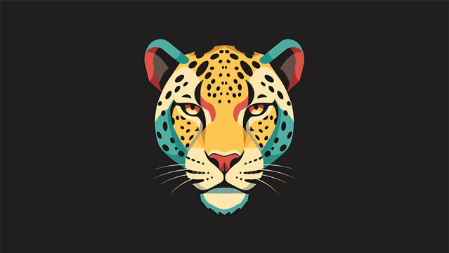 Vibrant and Colorful Jaguar Head Portrait Against Dark Background.