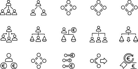 Financial technology icons representing fintech concepts and services in a modern digital landscape viewed from a straightforward perspective.
