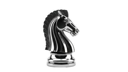 Shiny Chrome Black Chess Knight Piece isolated PNG with Transparent Background