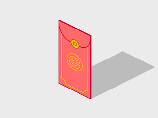Red envelope isometric vector illustration with shadow