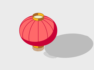 Red paper lantern isometric vector illustration with shadow