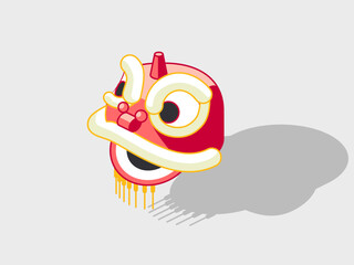 Lion dance head isometric vector illustration with shadow