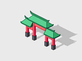 Paifang Chinese gate isometric vector illustration with shadow