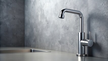 Sleek modern kitchen faucet with integrated design against a textured gray backdrop