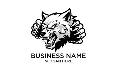 Fototapeta premium Furious Wolf Head Mascot Logo Design with Aggressive Expression.