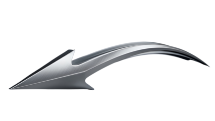 Sleek metallic futuristic arrow graphic element for technology and speed concepts isolated PNG with Transparent Background