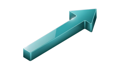 Glossy 3D arrow pointing up symbolizing business growth, success, and financial increase graphic element isolated PNG with Transparent Background