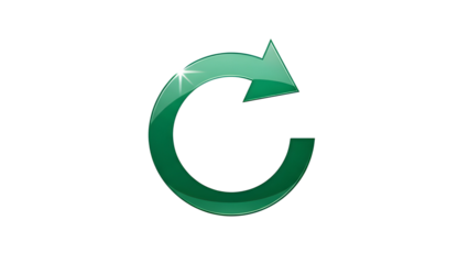 Green glossy circular arrow symbol for refresh, renewal, recycling, and sustainable design. isolated PNG with Transparent Background