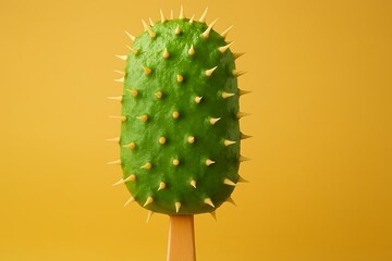 Vibrant green cactus popsicle on a yellow background