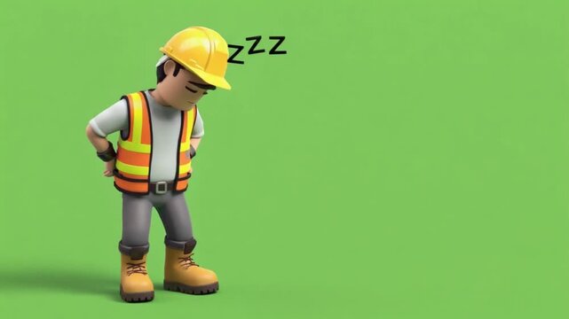 Tired construction worker sleeping on the job with zzz bubbles