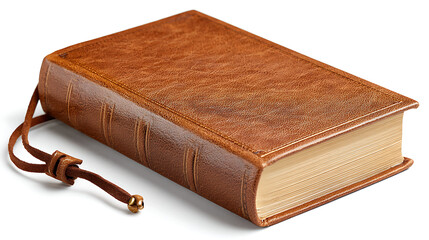 Obraz premium Leather Bound Notebook on White Background With String Tie and Blank Pages for Writing Notes or Ideas