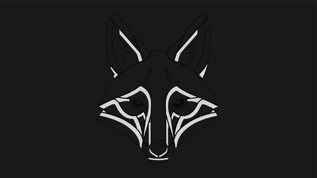 Minimalist fox face silhouette against a stark black background, artistic design.
