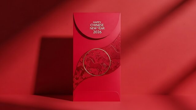 Red Envelope with Happy Chinese New Year 2026 text.