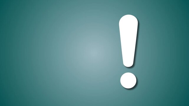 Bold white exclamation mark emphasizes important message or alert on a black background. Motion graphics of exclamation icon concept.
