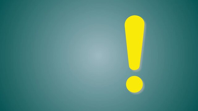 Bold white exclamation mark emphasizes important message or alert on a black background. Motion graphics of exclamation icon concept.