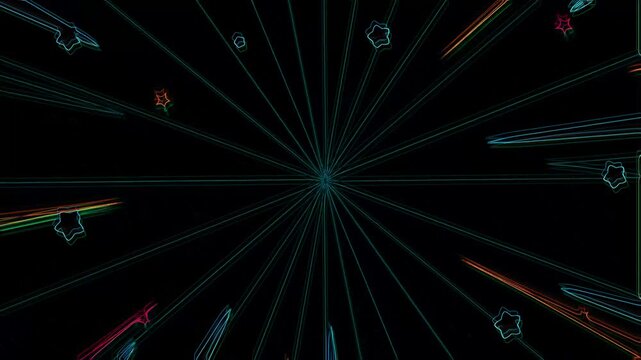 Futuristic scene with speeding objects and neon lights radiating from center, showcasing technology and speed, inspired by API key innovations