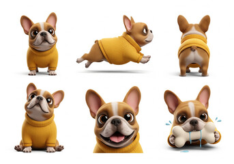 Fototapeta premium Cute French Bulldog Wearing a Yellow Hoodie in Various Playful Poses