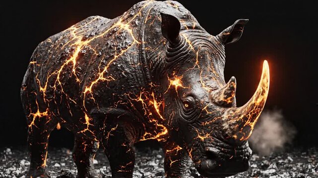 Fiery Rhino A Majestic Creature Embodying Strength and Untamed Power