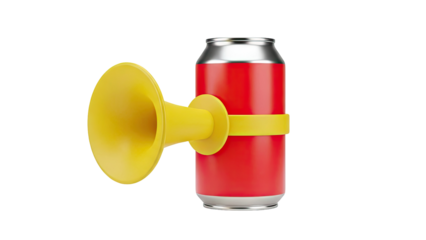 Red soda can with a yellow party horn attached
