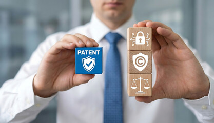 Concept of patent. Patented Technology. Protection intellectual property.Patented Intellectual Property Industrial Technology.