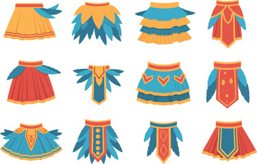 Obraz premium Collection of vector decorative skirts with tribal flair and colorful design elements