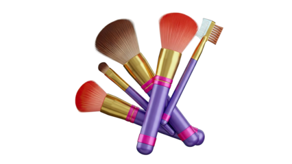 Collection of Makeup Brushes with Purple Handles and Gold Ferrules