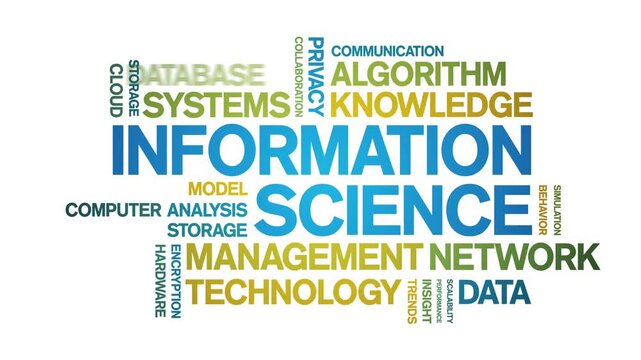 information science animated word cloud-text design animation tag kinetic typography seamless loop.