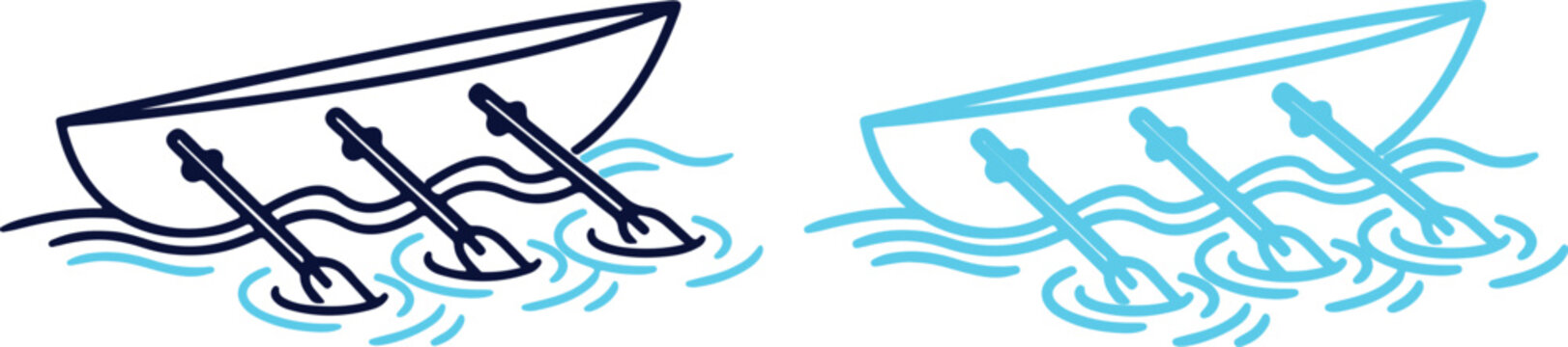 Vector illustration of rowing boats with oars in water in different colors