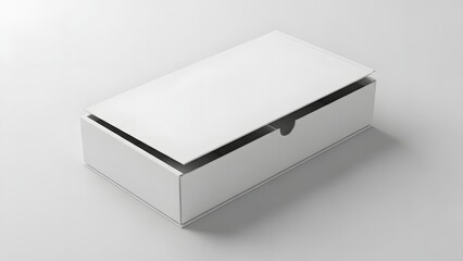 Naklejka premium A white box with a black edge is placed on a plain white surface viewed from an angle