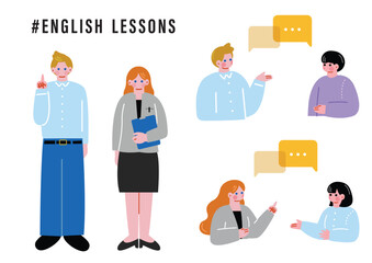 英会話レッスンのイラストセット